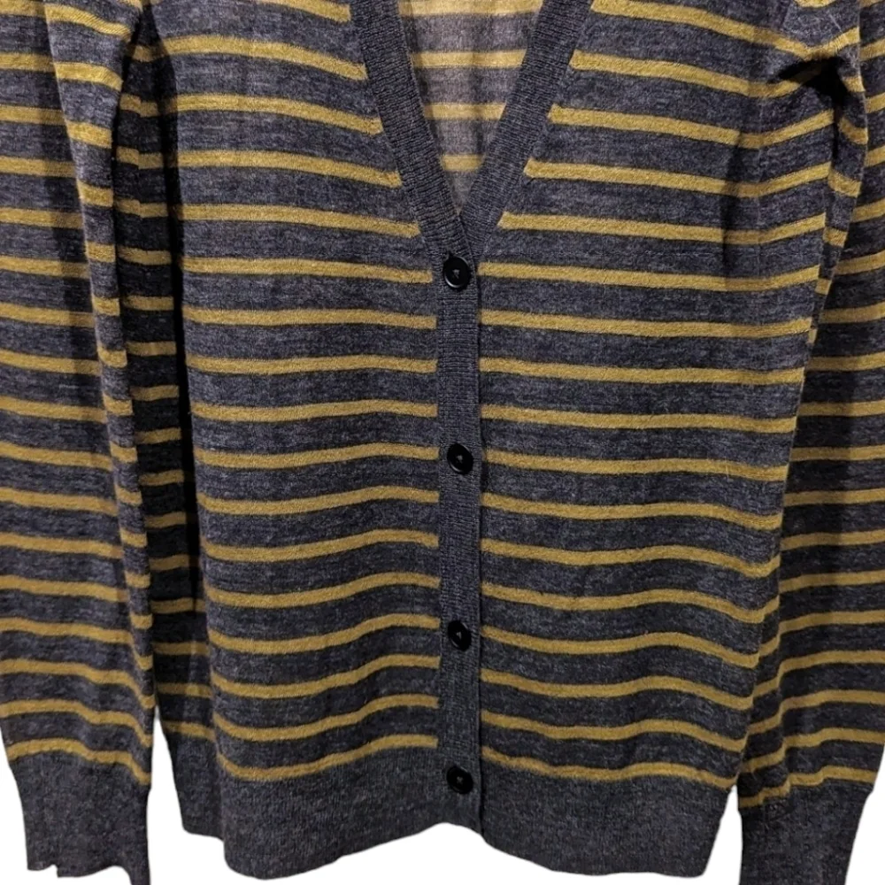 T by Alexander Wang Grey & Yellow Striped Lightweight Cardigan (S)